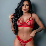 Toucheart Sexy Lingerie Set For Women Hollow Mesh See-through Sexy Temptation Free Underwear Long Sleeves Garters Lingerie Set