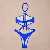 Sexy Tummy Cut Out Halter Women Thong Swimwear One Piece Swimsuit Female High Cut Monokini Rings Bathing Suit Swim Beach Wear