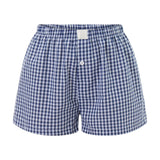 Women’s Plaid Print Shorts Elastic Low Waist Button Front Lounge Shorts Boxers Streetwear