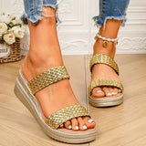 Fashion Weave Gold Wedges Sandals Women Summer Thick Bottom Platform Slippers Woman Plus Size 43 Lightweight Rome Sandals Female
