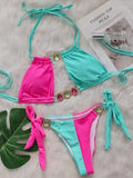 Splicing Halter Jewelled Diamond Bikini 2025 Women Swimsuit Female Swimwear Two Pieces Bikini Set Hollow Out Bathing Suit Swim