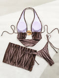 With Skirt Printed Halter Bikini Female Swimsuit Women Swimwear Padded Bather Bathing Suit Swim Three-pieces Bikini set K8087