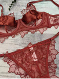 MOYISU Pure Desire Sexy Ultra-thin Big Chest Small Anti-sag Bra Cover Set Summer Embroidery Lace Red Year Life Underwear Woman