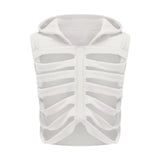 Women Gothic Vest Coat Hollowed Skeletal Gilet Hoodie Sleeveless Hooded Waistcoat Streetwear for Party