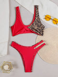 sexy leopard print patchwork cross bikinis sets two pieces hollow out thong swimsuits bathing suit swimwear biquini bakini
