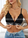 Sensational Black Sweetheart Bra With Adorable Sweet Embroidery And Lace Trim For Top Charming Thin Letter Print Vest YO2O