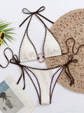 Sexy Beige Contrast Micro Bikini Women Metal Circle Push Up Bra Bandage Thong Swimsuit 2026 Summer Holiday Bathing Suit Swimwear