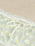 Mesh Floral Printed Off Shoulder 2Pcs Lingerie Set for Women Sexy Underwear Transparent Tops+Shorts Panties Exotic Sets