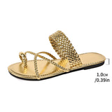 Fashion Gold Clip Toe Sandals Women Summer Flat Heels Beach Flip Flops Woman Plus Size 43 Lightweight Outdoor Slippers