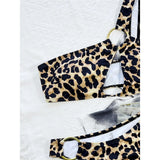 Leopard Printed One Shoulder Cut Out Bikini Female Swimsuit Women Swimwear Two-Pieces Bikini Set Bather Bathing Suit Swim V4429