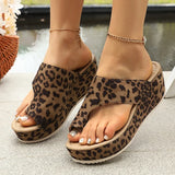 Leopard Print Thick Bottom Sandals for Women 2026 Summer Clip Toe Platform Sandles Woman Plus Size 43 Non Slip Wedges Slippers