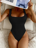 DEAK Sexy Vest Strappy Swimsuit One Piece Swimwear Female Solid Bathers Bathing Swimming Rib Swim Suit Beachwear T Shirt