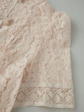 Summer Women's Retro Shirts Sheer Lace Blouse Elegant Stylish Button Down Short Sleeve Tops Casual Sexy