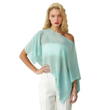 Women Loose Boat Neck Irregular Coverup Tops Casual See Through Shrug Solid Color Sheer Mesh Poncho