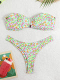 Floral Bandeau Thong Bikini 2025 Sexy Swimsuit Women Brazilian Swimwear Female Bathers Bathing Swimming Swim Suit Beachwear