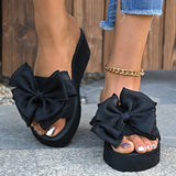 2026 Summer Big Bowknot Platform Slippers Women Plus Size 42 Open Toe Wedges Sandals Woman Lightweight Casual Beach Flip Flops