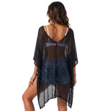 Women Knit Sheer Shawl Poncho Loose Fit Asymmetrical Hem Cape Sweater Summer Boho Casual Beach Cover-ups Knitwear