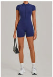 Women's Seamless Yoga Jumpsuits Fitness Sports Hip-lifting Backless Short-sleeved Training Gym Workout Shorts One-piece