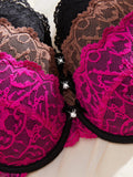 3PCS Daily Lace Trim Women's Underwear Set Rhinestone Push up Bra wite Underwire Soft & Stylish Female Slim Bra