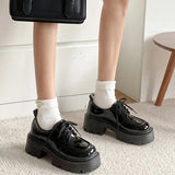 Retro Pu Leather Platform Oxford Shoes Women Japanese Style Thick Sole Black Student Shoes Woman Lace Up Thick Heel Pumps Female