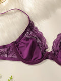 Purple lace brassere ribbon steel ring anti sagging bra retro French style Lingerie sexy women's underwear HR2635
