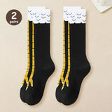 1/2 Pairs Women Knee High Socks Trendy Cartoon Funny Chicken Claw Socks Fitness Sports Casual Slim Leg Long Tube Socks Women