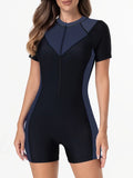 2026 Zipper Short Sleeve Slim Swimsuit Women One Piece Padded Swimwear Female Bather Bathing Swimming Swim Surf Suit Beachwear