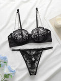 Sexy ultra-thin lace set black and sexy Lingerie two-piece set with steel ring and anti sagging women's underwear YS2900