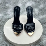 Black glossy  Female High Heels Open Toe Slides Trending Breathable Women Summer Outfit Casual Shoes12cm Sandals