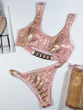 High Cut Metal Chains Bikini Women Swimsuit Female Swimwear Two Pieces Bikini Set Snake Skin Bather Bathing Suit Swim Beach Wear
