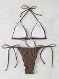 Triangle Halter String Bikinis 2026 Women Sexy Ruffle Swimsuit Solid Cherry Swimwear Female Bathers Bathing Swimming Swim Suit