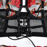 Toucheart 4-Piece Sexy Lingerie Set Women Embroidered Flower Straps Cross Hollow Out Mesh Patchwork Sexy Lace Up Bra Garters Set