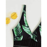 New V Neck Leaves Printed Shorts One Piece Swimsuit Women Swimwear Female Monokini Padded Bather Bathing Suit Swim Lady K4142