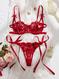 Lady Floral Embroidery Lingerie Set Women Sheer Bra and Brief Underwear Set Satin Sexy Intimates Underwear