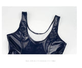 Japanese Anime School Swimsuit Women Sukumizu PU Leather One-Piece Bodysuit Jumpsuit Swimwear Lolita Style Bathing Suit
