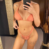 Sexy Wrinkled High Cut Thong Bikini Women Swimwear Female Swimsuit Two-Pieces Bikini Set Bather Bathing Suit Swim Lady V4010C