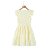 Floral Embroidery Cotton Summer Women's Dress Sleeveless Buttons Decor Short Mini Dress Elegant Yellow A-line New in Dress 2025