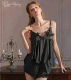 Elegant Strap Padded Sexy Loungewear Set Camisole And Shorts Two-piece Set Bowknot Pajamas For Women Summer Style Charming BE8K