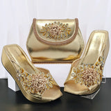 doershow High Quality African Style Ladies Shoes And Bags Set Latest silver Italian Shoes And Bag Set For Party HO1-1