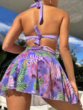3 Piece Tropical Bikini Halter Push Up Swimsuit & Beach Shirt Swimwear Women 2026 Bathers Bathing Swimming Suit Female Beachwear