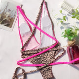 Deep V Neck Splicing Wrap Around Leopard Female Swimwear One Piece Swimsuit Women Backless Monokini Bather High Cut Bathing Suit