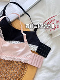 Japanese Anime Lace Bra Set Push Up Wireless Bralette Small Bust Seamless Sexy Triangle Cup Lingerie Set Spring Summer MOYISU