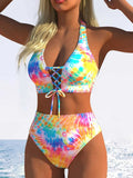 Sexy Pink Leopard Print Gradient Bikini Set Women Drawstring V Neck Push Up High Waist Swimsuit 2026 Beach Bathing Suit Swimwear