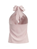 Women Fashion Sleeveless Halter Neck Tank Tops Summer Solid Color Backless Satin Casual Vests Streetwear