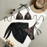 with Mesh Sarong Lace Halter High Cut Bikini Female Swimsuit Women Swimwear Three-pieces Bikini Set Bathing Suit Swim Beachwear