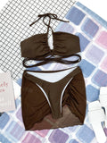 3 Pieces Criss Cross Halter Bikini 2026 Women & Beach Skirt Swimwear Female Sexy Swimsuit Beachwear Bathing Swimming Suit