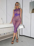 Alluring One-piece Sleepwear Hip-hugging Skirt Sexy Mesh Outfit Backless Sleeveless Bodysuits Transparent Pure Desire Charm 66EJ