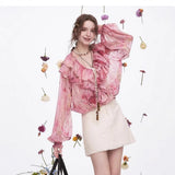 Ladies French ruffled chiffon shirt spring new temperament top