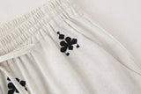 Foridol Geometric Pattern Embroidery Long Pants Women Wide Leg Beige Casual Summer Pants Elastic Waist Drawstring Pants 2025