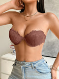 3Pcs Women Half Cup Lace Strapless Bra Adjustable Non-slip Off Shoulder Underwire Support Front Buckle Push Up Brassiere XS-L